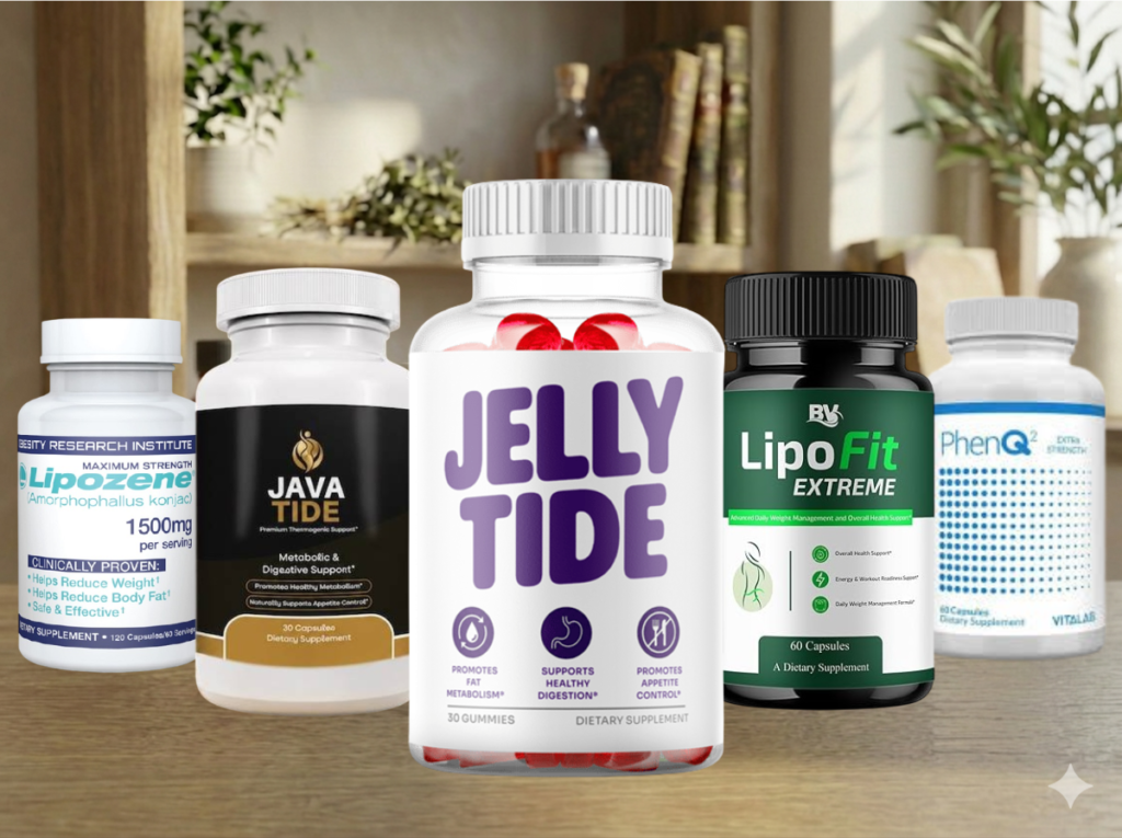 JavaTide and other weight management supplement bottles